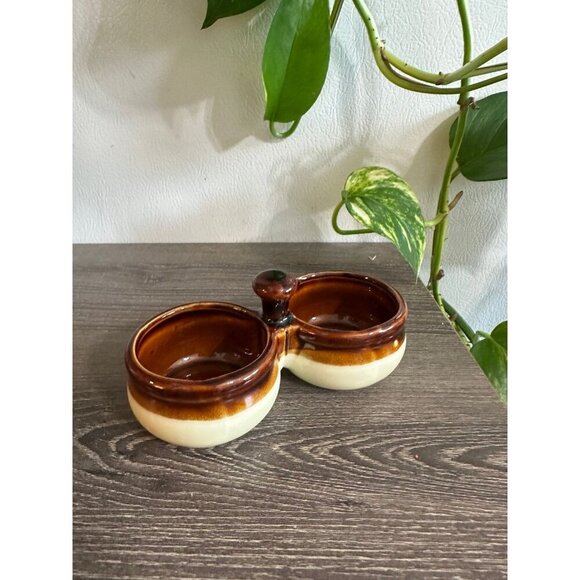 Vintage Brown Drip Glaze Double Dish - Picture 1 of 7